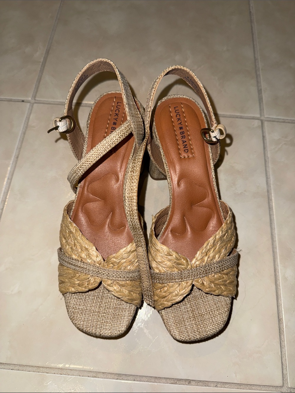 Lucky Brand Natural Tan Braided Wedge Sandals